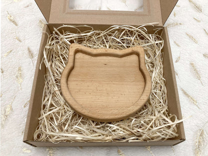 Drevená miska - Mačka z masívneho dreva ošetrená olejom pre bezpečné použitie